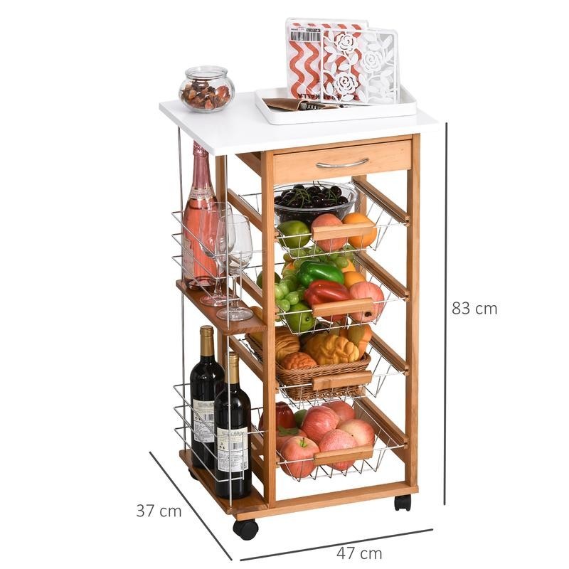 Mobile Kitchen Cart with Wheels Storage Drawer Baskets Utility Rack