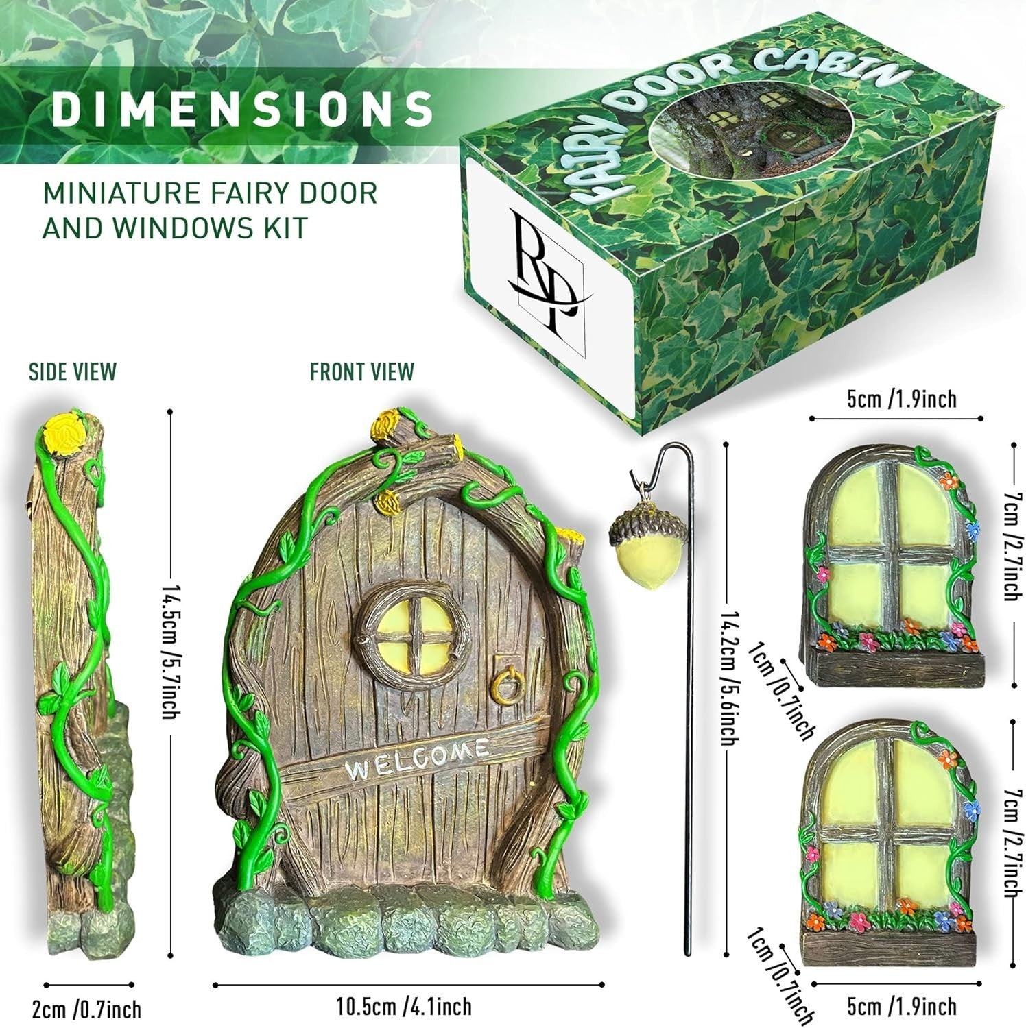 Fairy Door & Window Set Glow in Dark Garden Ornament Outdoor Resin Decor 4pcs