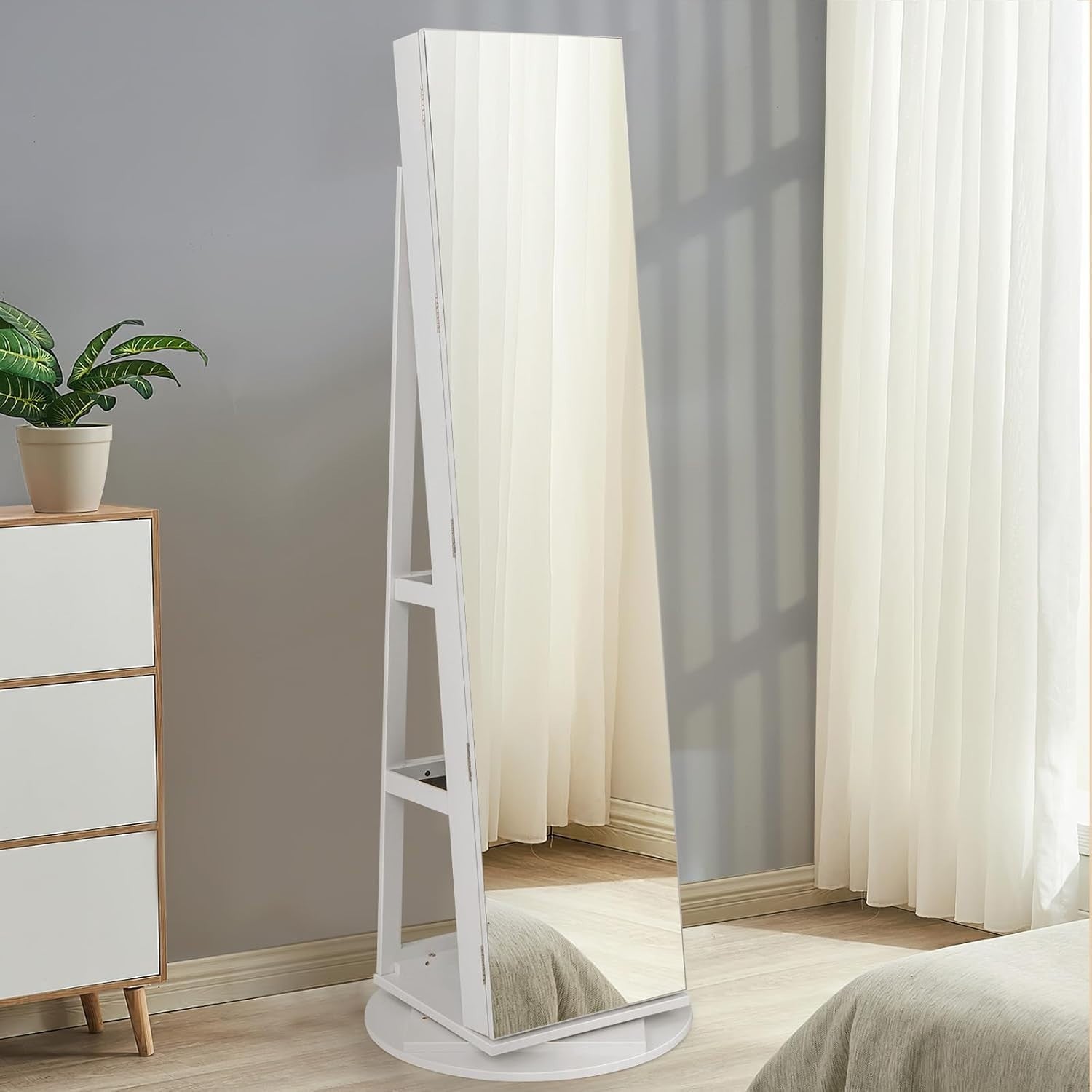 360° Rotating Jewelry Cabinet LED Mirror Lockable Freestanding Organizer