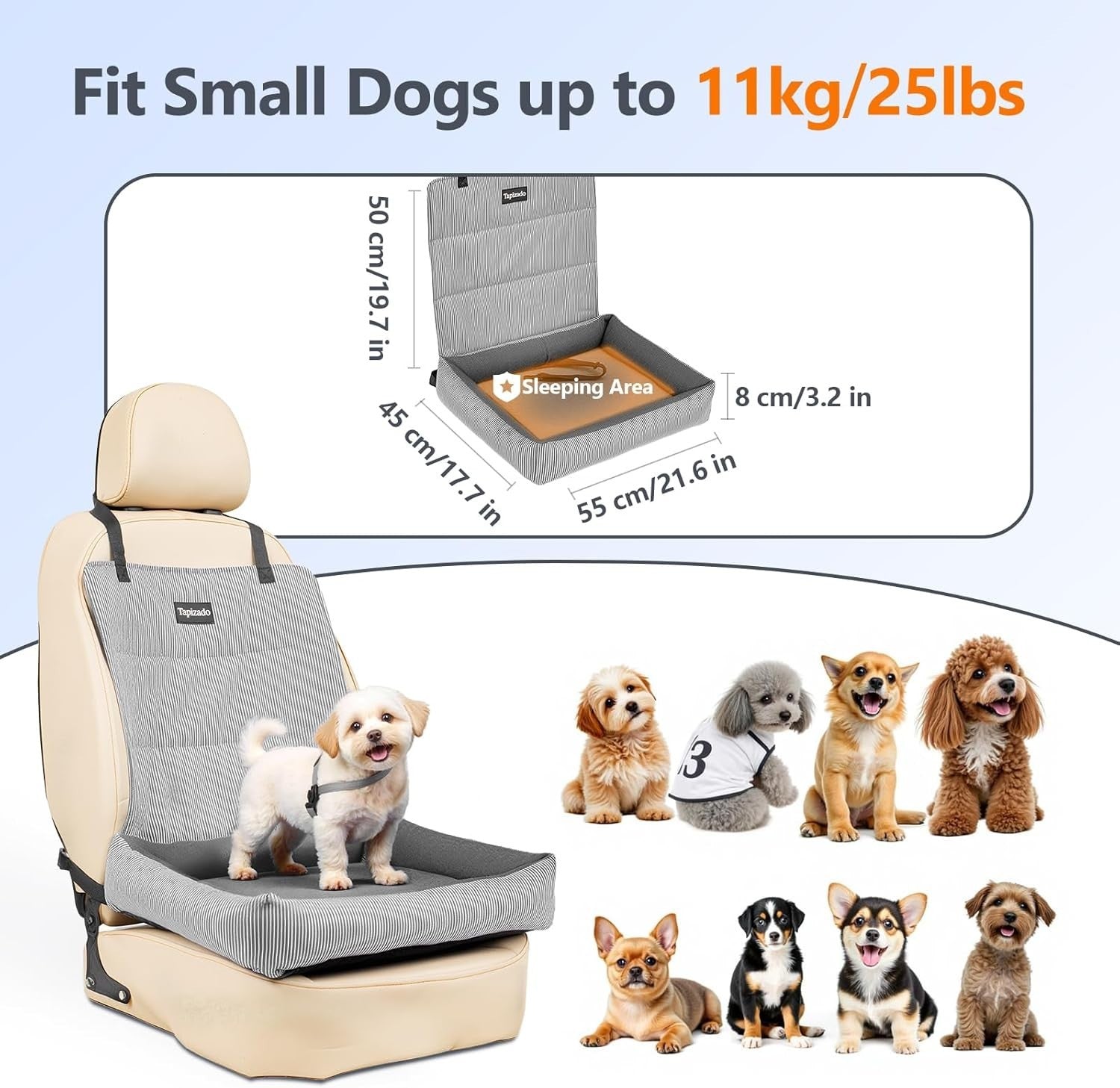 Dog Car Seat Booster Bed Soft Cushion Travel Carrier Safety Strap 25lb