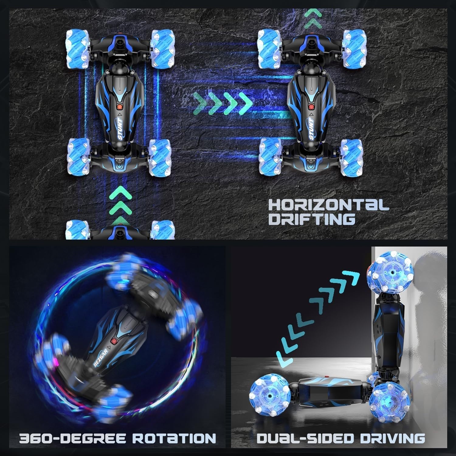 Gesture RC Stunt Car 4WD 360° Spin LED Lights Smoke Sound Rechargeable Toy