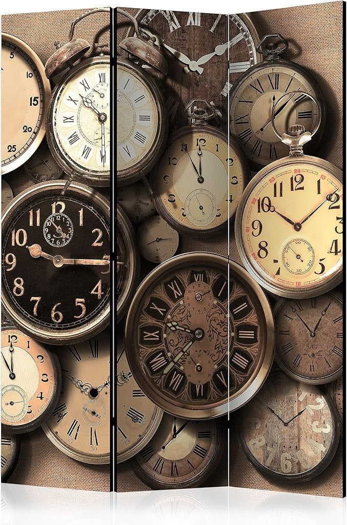 Retro Clocks Room Divider 3 Panel Folding Privacy Screen 135x172cm Vintage