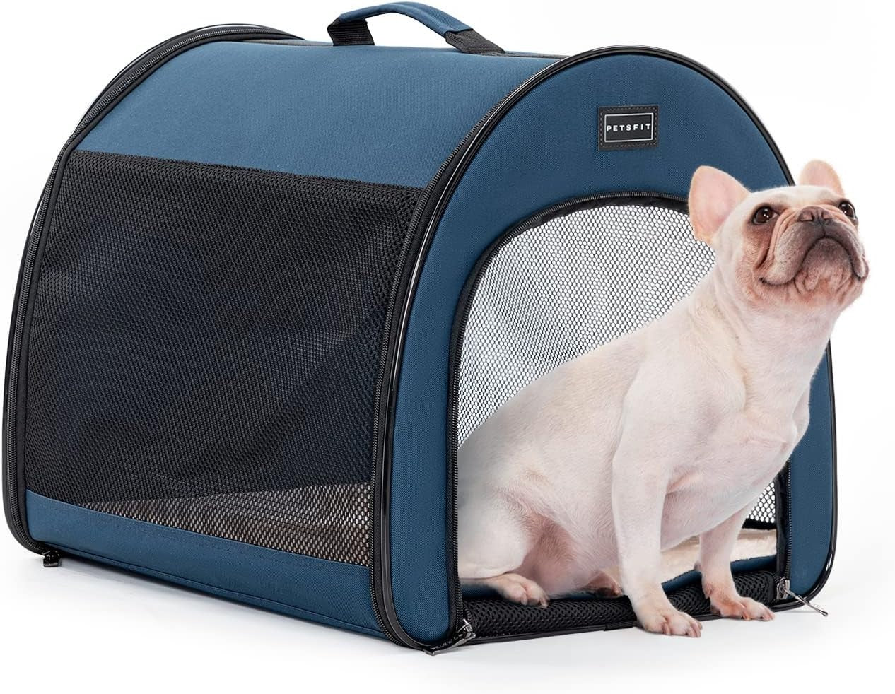 Soft Dog Crate 48x42x41cm Portable Travel Carrier Cat Kennel with Mat Blue
