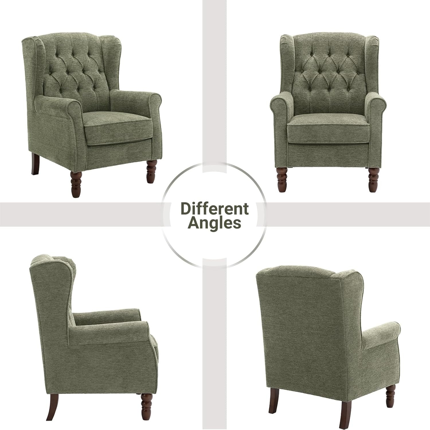 Green Wingback Accent Armchair Button Tufted Fabric Lounge Chair
