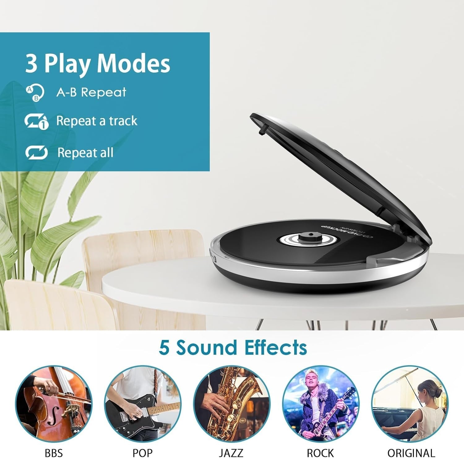 Portable Bluetooth CD Player Discman Anti Skip LCD AUX Headphones