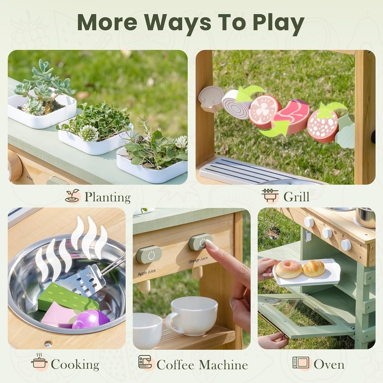 Wooden Mud Kitchen for Kids Outdoor Playset w/ Sink Blackboard