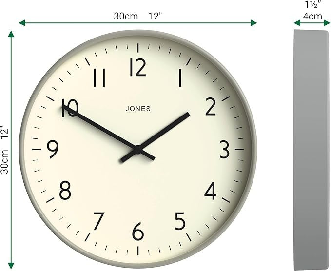 Modern 30cm Grey Wall Clock Silent Non-Ticking Easy Read Numbers Home Office