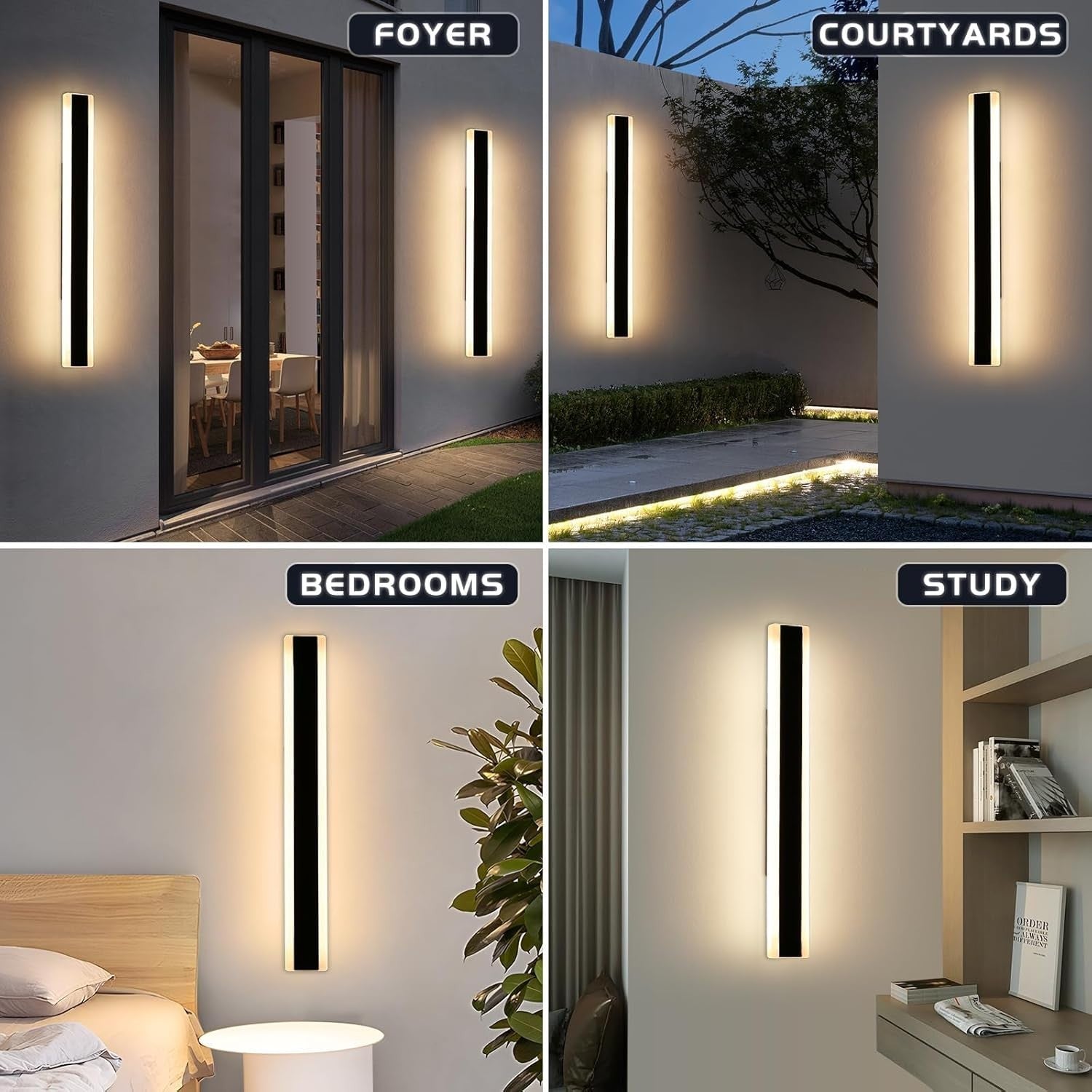Outdoor Waterproof LED Wall Light 80cm, 3-Color Change, 2 Pack, Modern