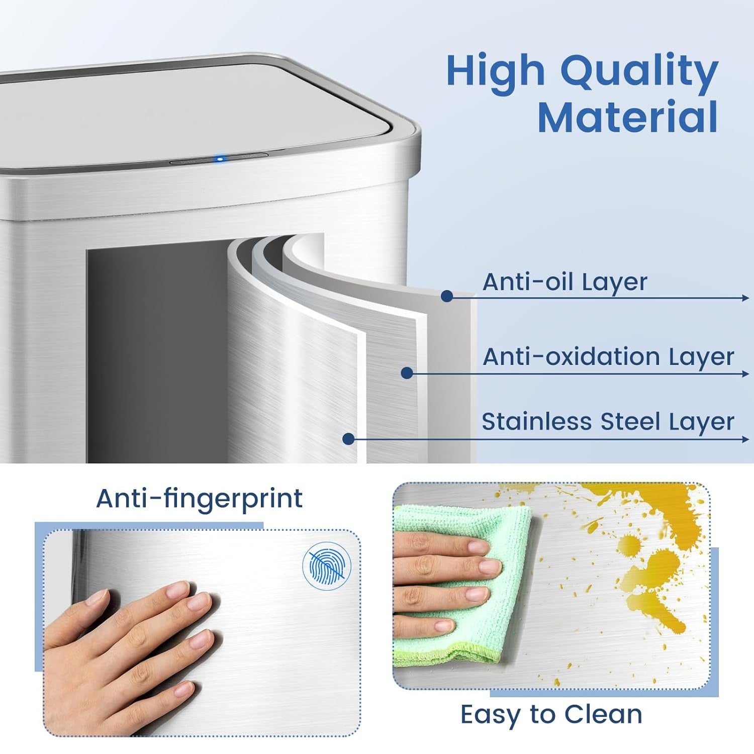 50L Automatic Sensor Kitchen Bin Stainless Steel Touchless