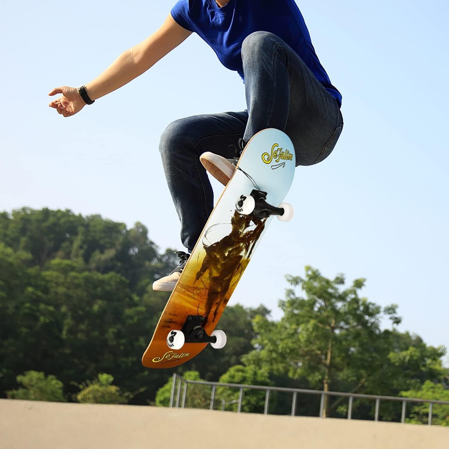 31in Maple Skateboard Complete Double Kick Trick Cruiser Deck