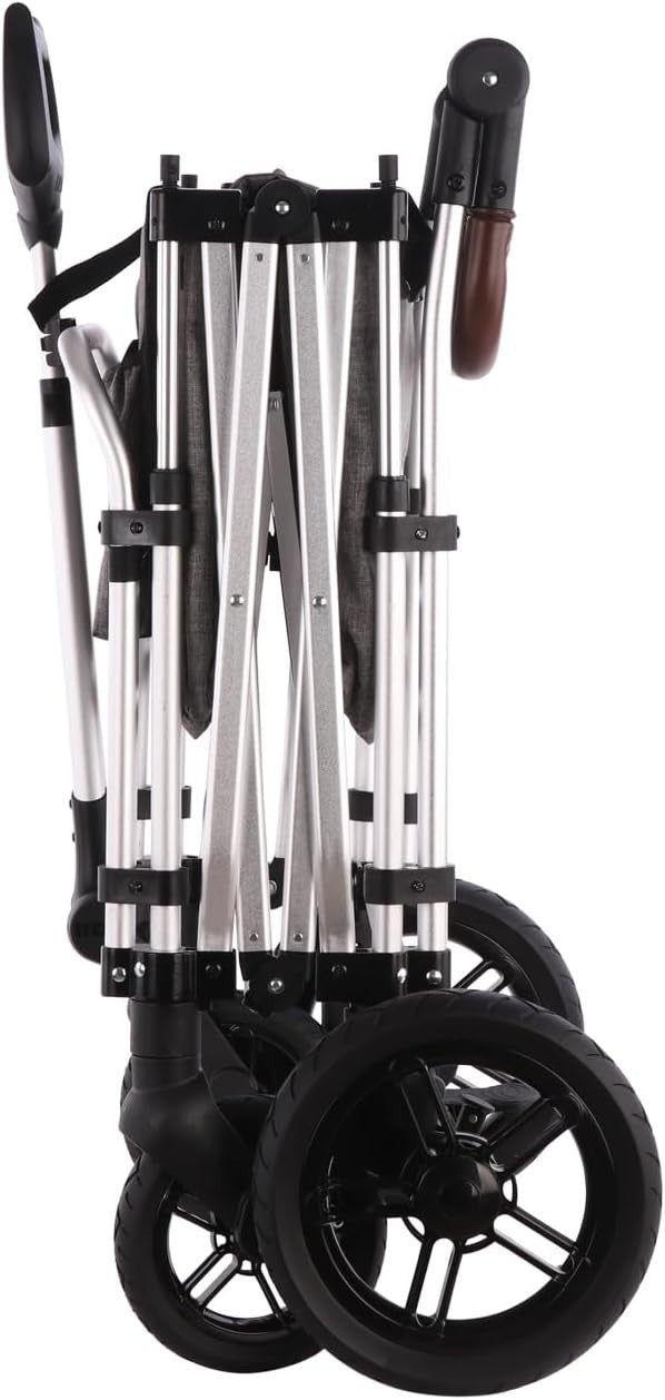 Premium Grey 2-Seater Folding Stroller Wagon Kids Push Pull All-Terrain Cart