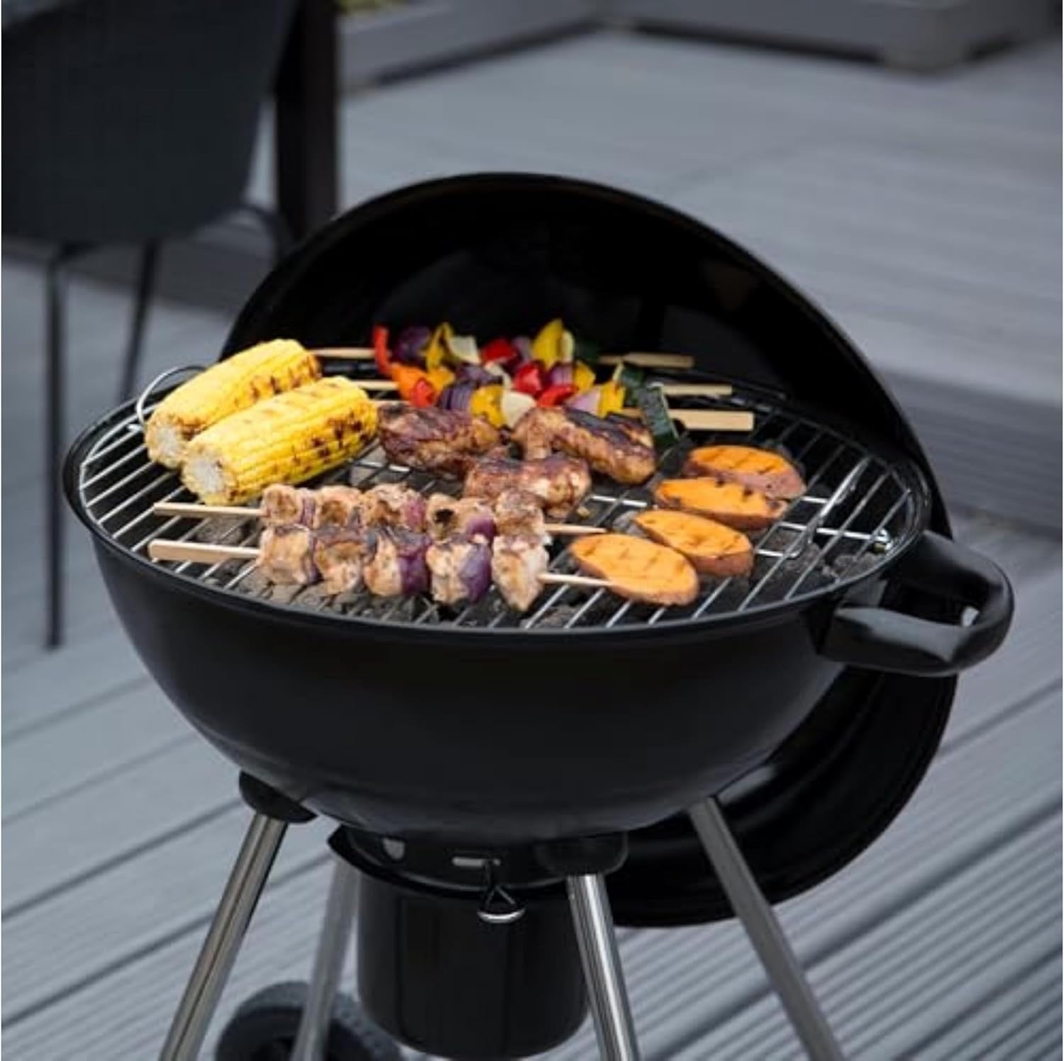 Portable Charcoal Kettle BBQ Grill 47.5cm with Thermometer & Stand