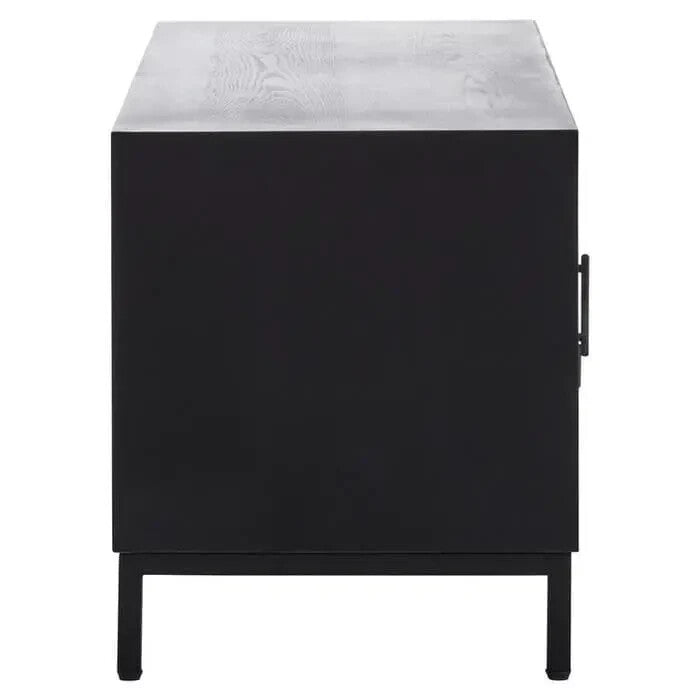 Black Geometric TV Unit Cabinet | Modern Boho Media Stand w/ Storage