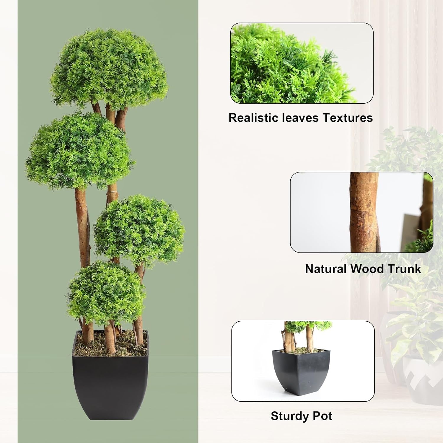 90cm Artificial Cypress Topiary Ball Trees Set of 2 in Weighted Pot Decoration