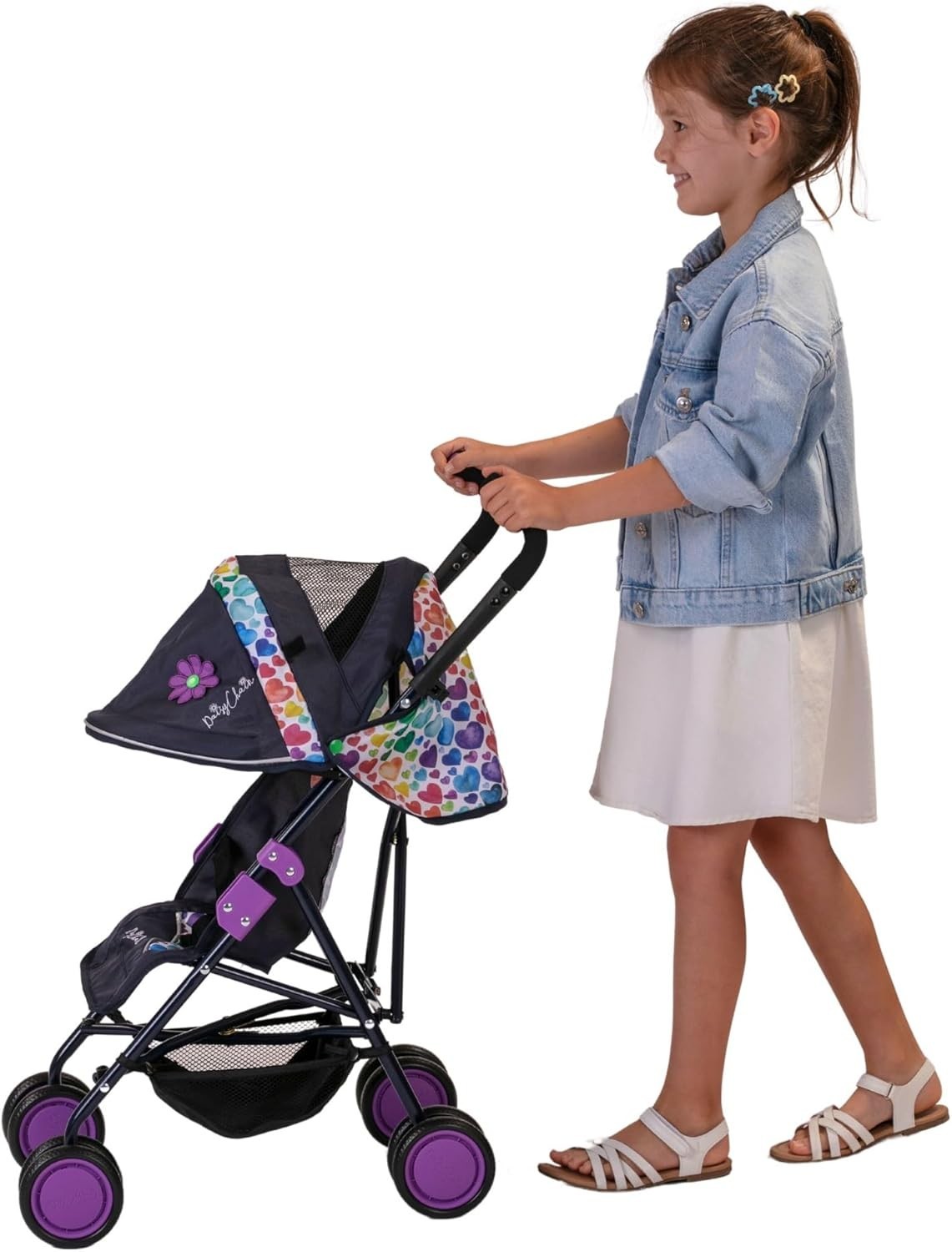 Large Dolls Pushchair for Ages 4–9, Adjustable Handle, Foldable Buggy