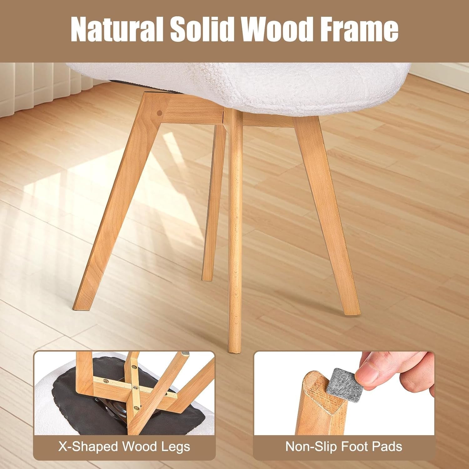 White Boucle Swivel Tub Chair Accent Armchair Wood Legs