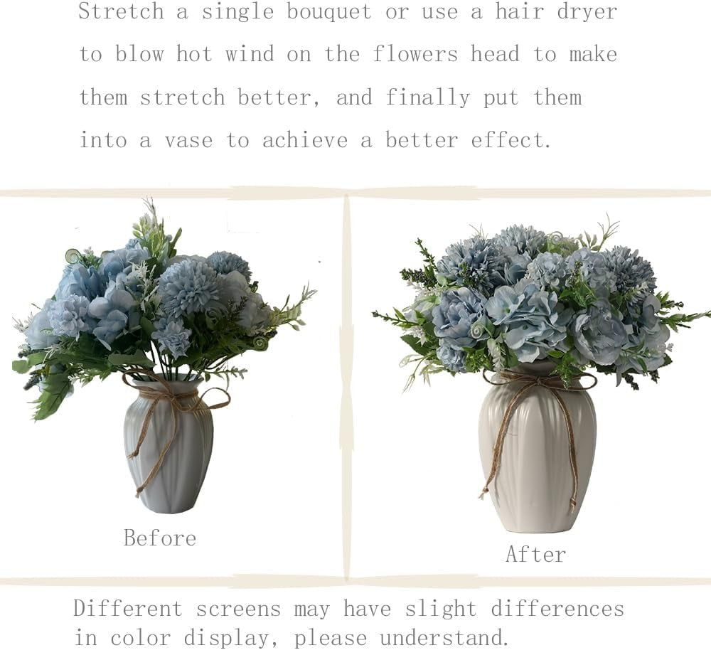 Artificial Peony Flower Arrangement in Vase Blue Luxury Faux Home Decor