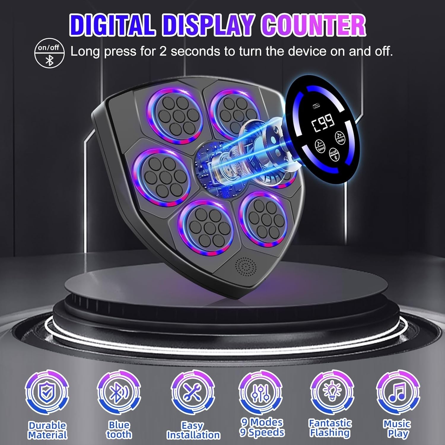 Music Boxing Machine Bluetooth LED Wall Mount Punch Home Gym