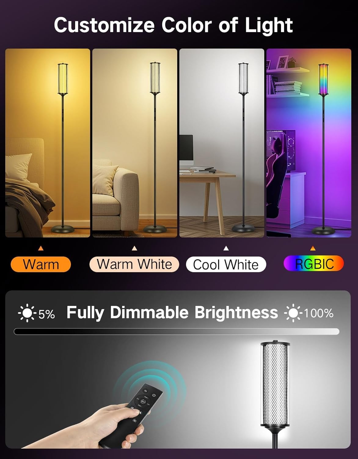 RGB Corner Floor Lamp Smart LED Dimmable App Remote Music Sync