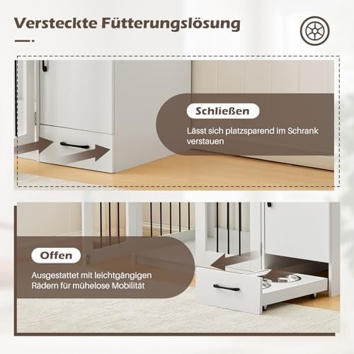 TUKAILAi Dog Crate Furniture White/Wood – Small Pet Kennel with Bowls