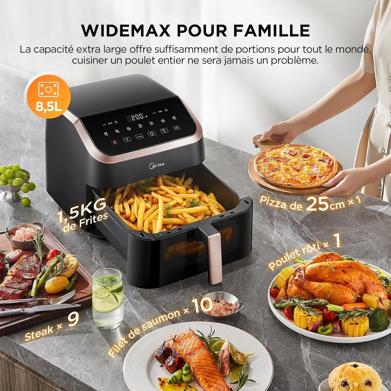 8.5L Large Air Fryer Window No Oil 8in1 Max Crisp Timer Nonstick