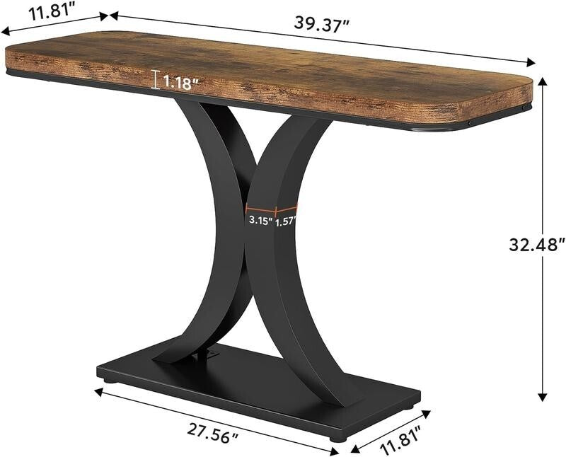 Rustic Industrial Console Table – Curved Base Entryway Table 100cm Wide