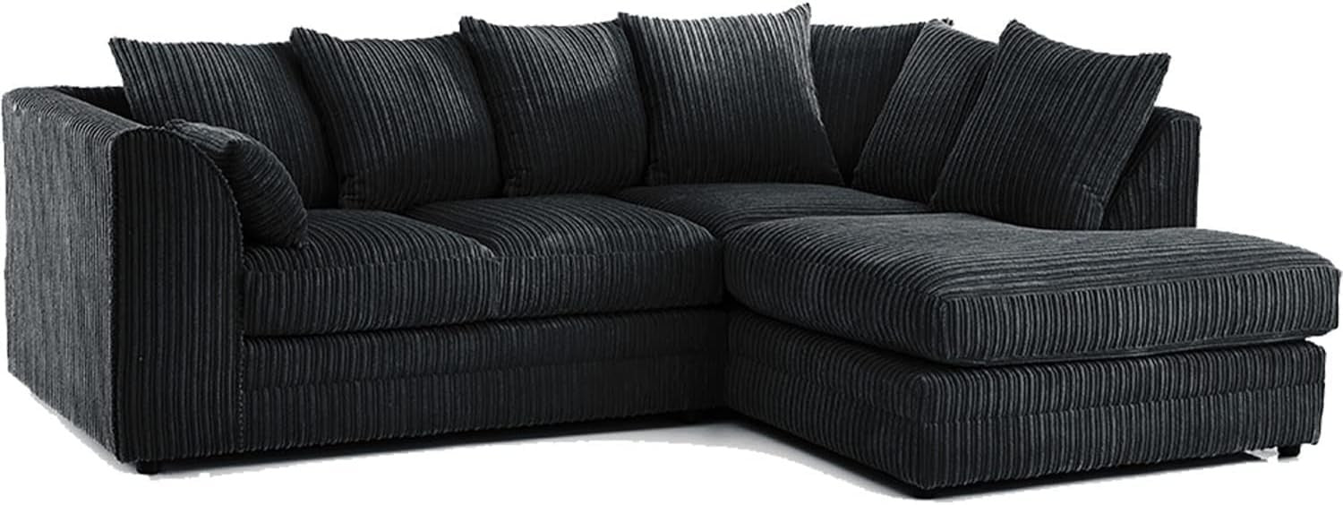 4 Seater Black Jumbo Cord Scatter Back Right Hand Corner Sofa with Deep Seats