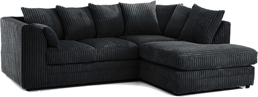 4 Seater Black Jumbo Cord Scatter Back Right Hand Corner Sofa with Deep Seats