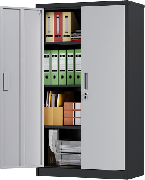Lockable Steel Storage Cabinet with 3 Adjustable Shelves 140cm High