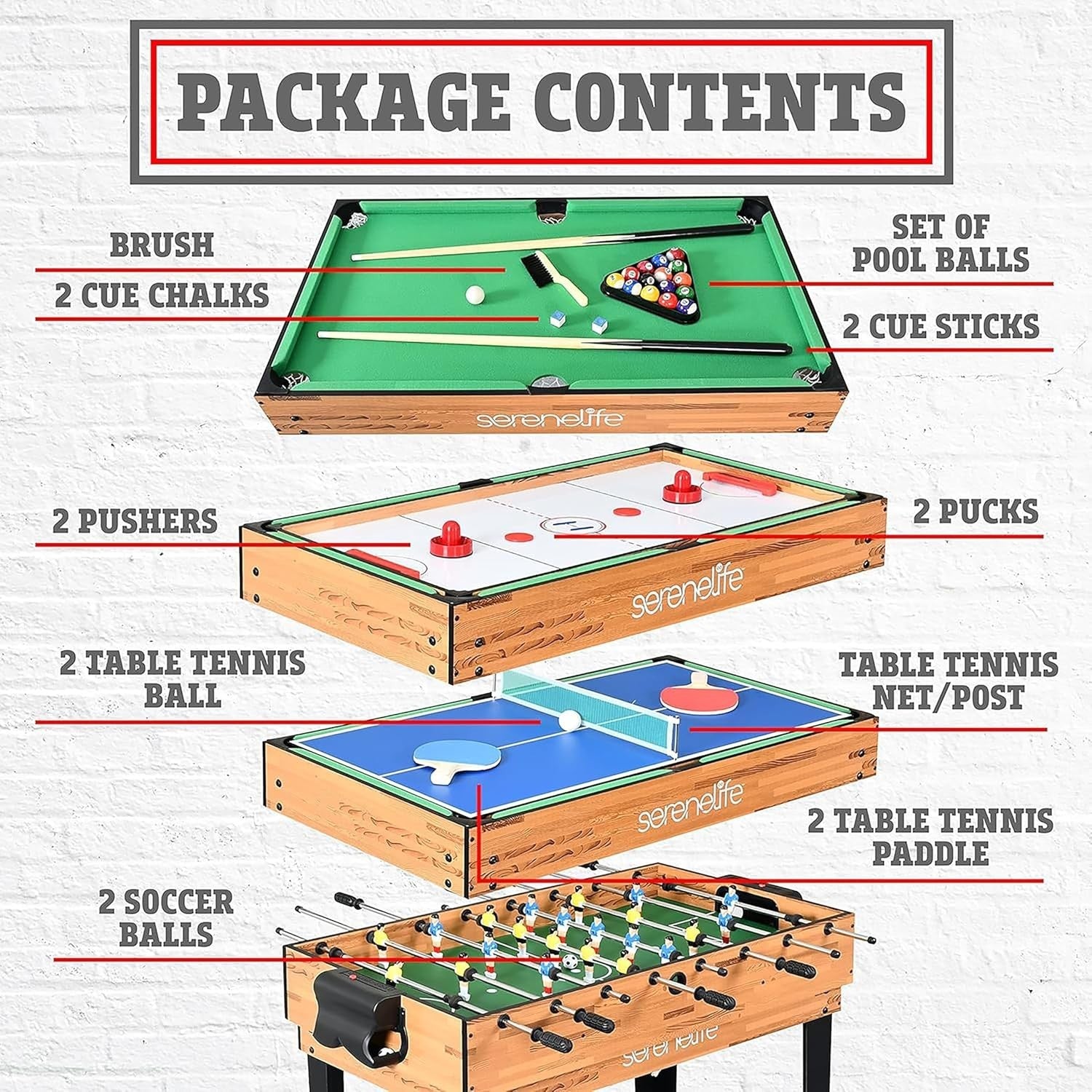 4-in-1 Multi Game Table Air Hockey Pool Foosball Ping Pong