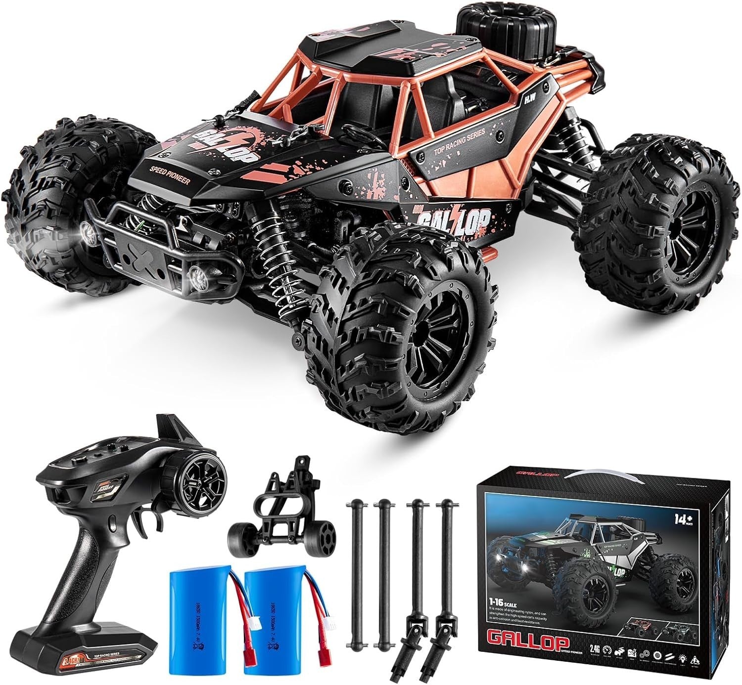 Fast 1:16 RC Truck 4WD 22MPH Off-Road Car Dual Batteries Boys 14+ Gift