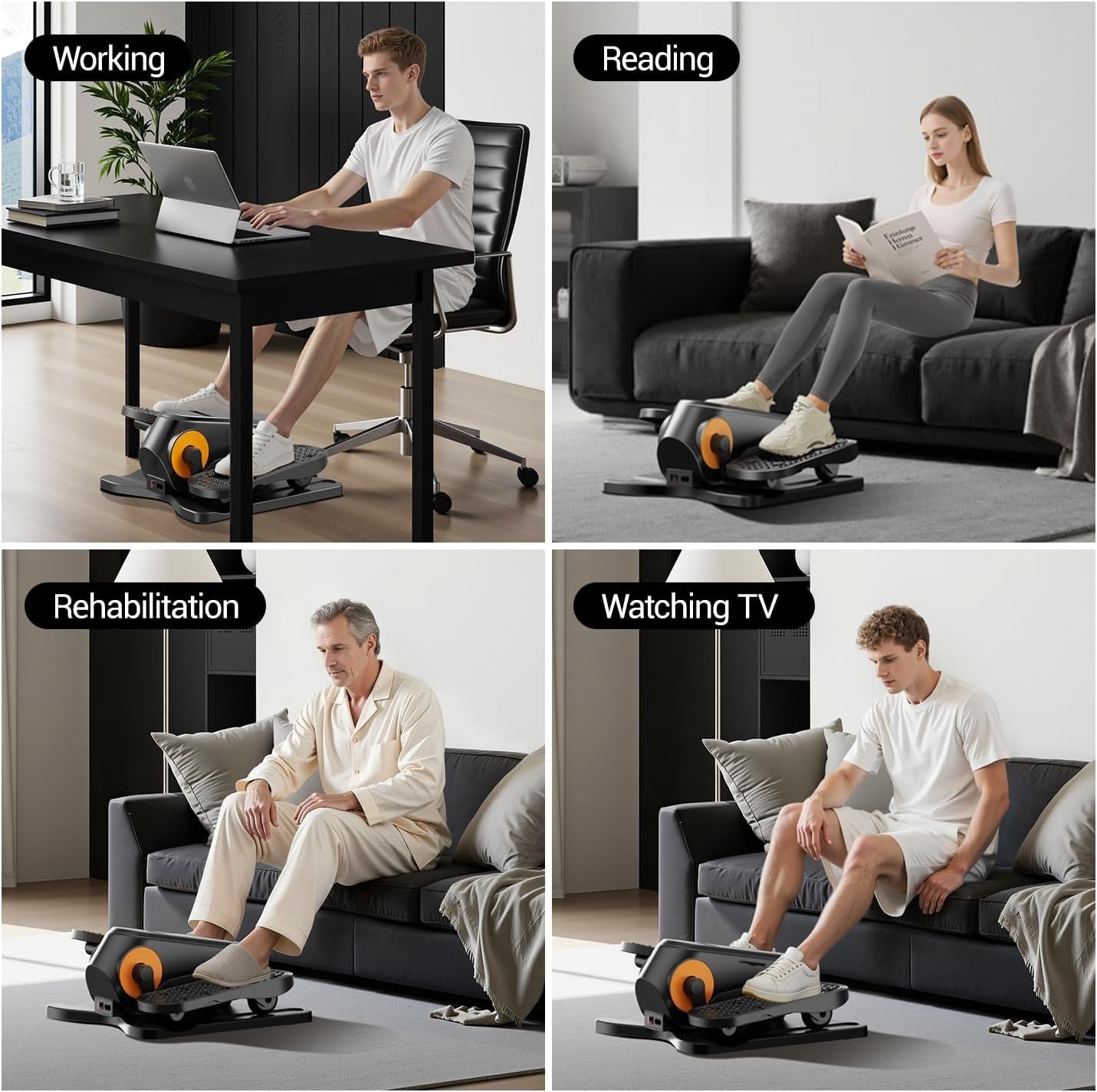 Under Desk Electric Elliptical Pedal Exerciser Quiet Remote Seated Trainer
