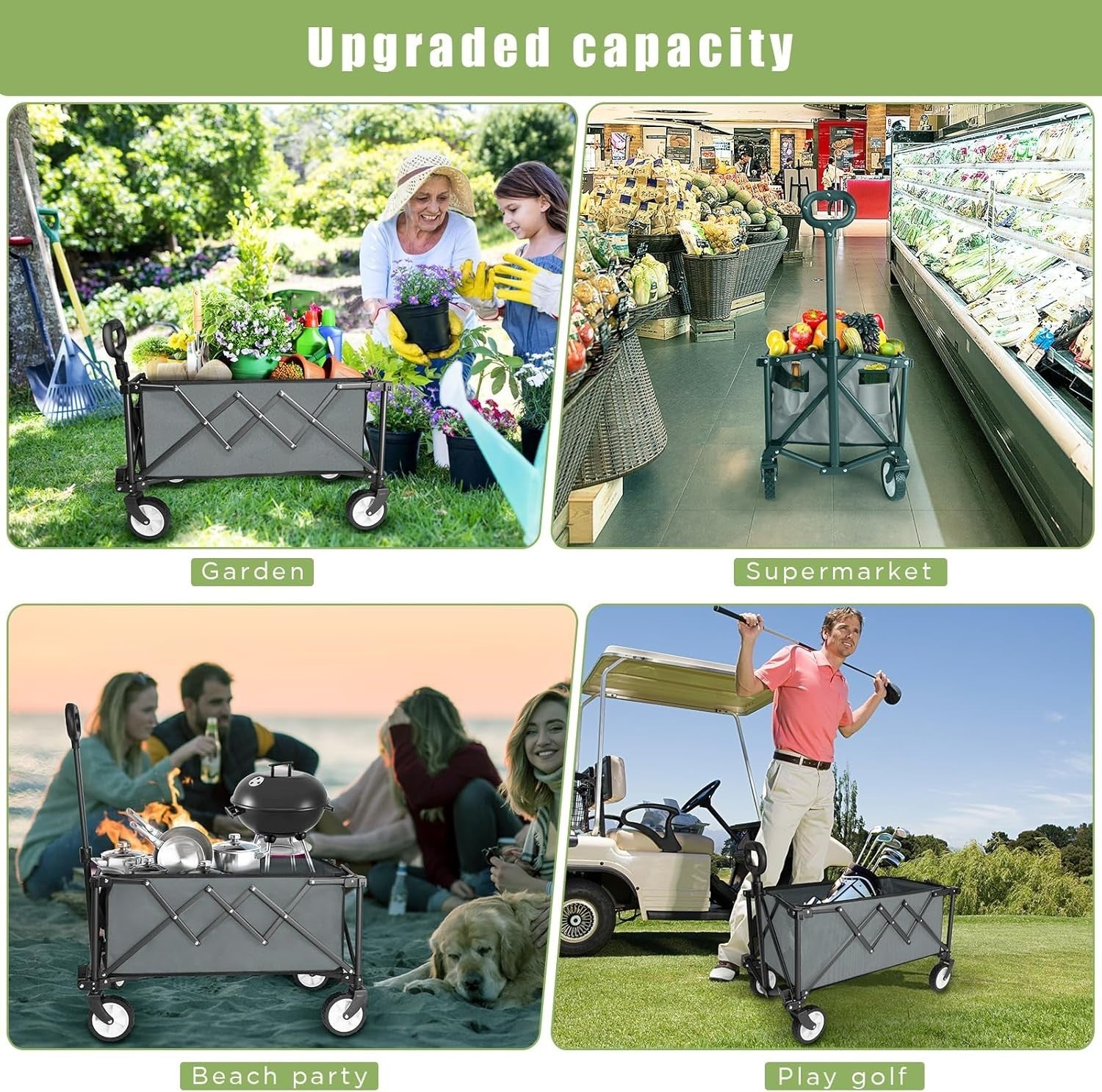Grey Heavy Duty Folding Wagon 100L All-Terrain Garden Camping Beach Trolley