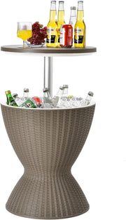 Outdoor Cool Bar Table Rattan Ice Bucket Beer Wine Cooler Height Adjustable