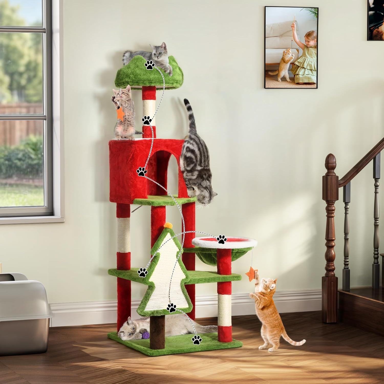 Cat Tree Tower 137cm Level Condo Hammock Sisal Scratching Posts