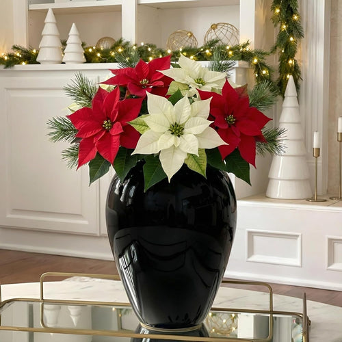 Black Ceramic Vase 25cm Glossy Porcelain Tall Flower Centerpiece Decor