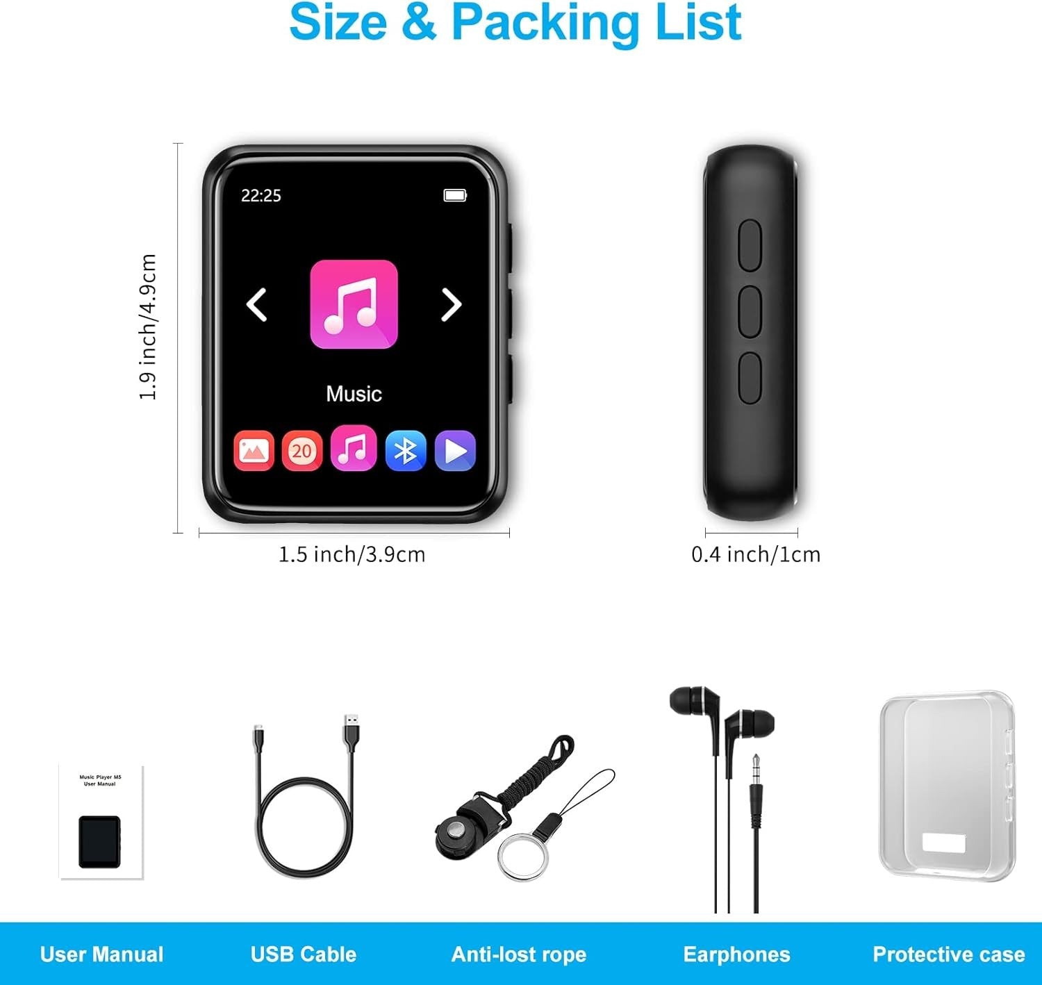 32GB MP3 Player Bluetooth 5.0 Touch Screen FM Radio Recorder