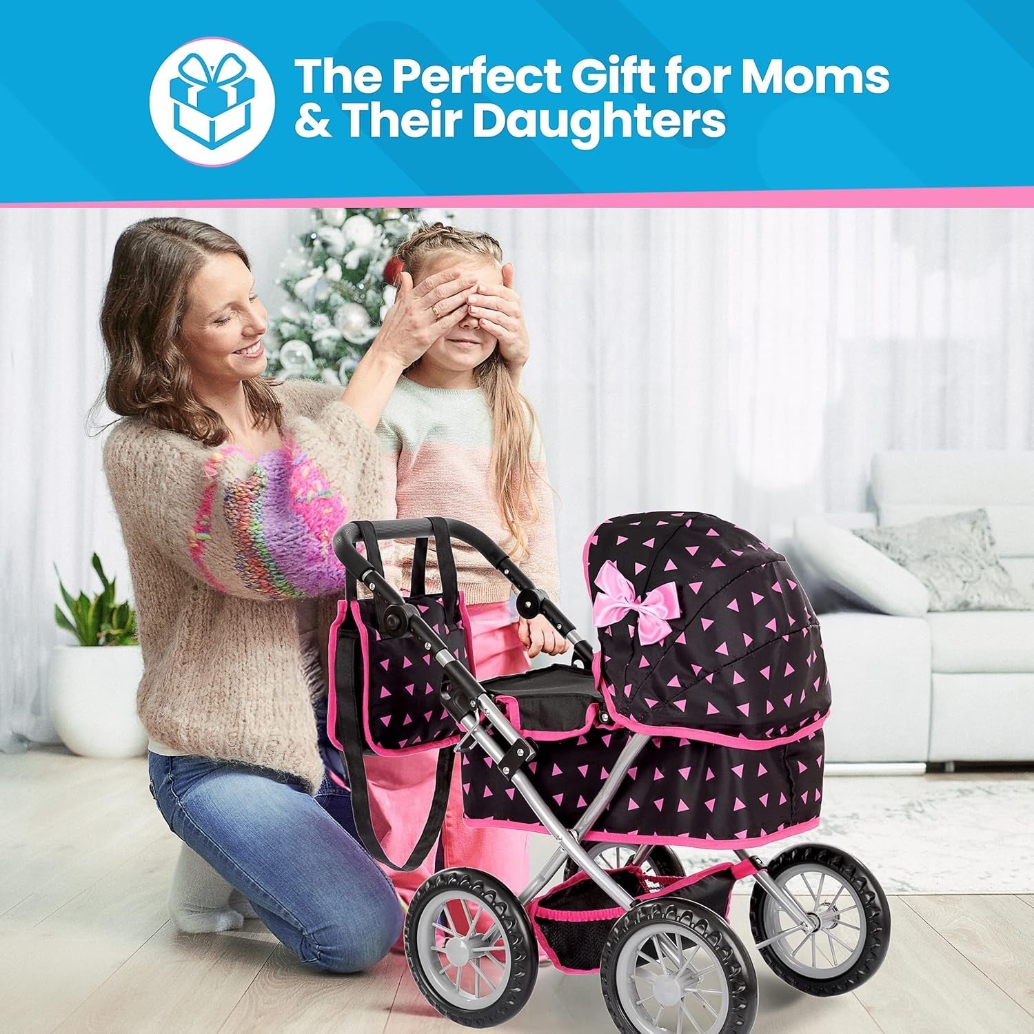 Dolls Pram Toy Pushchair Buggy Adjustable Handle 33-63cm for Kids