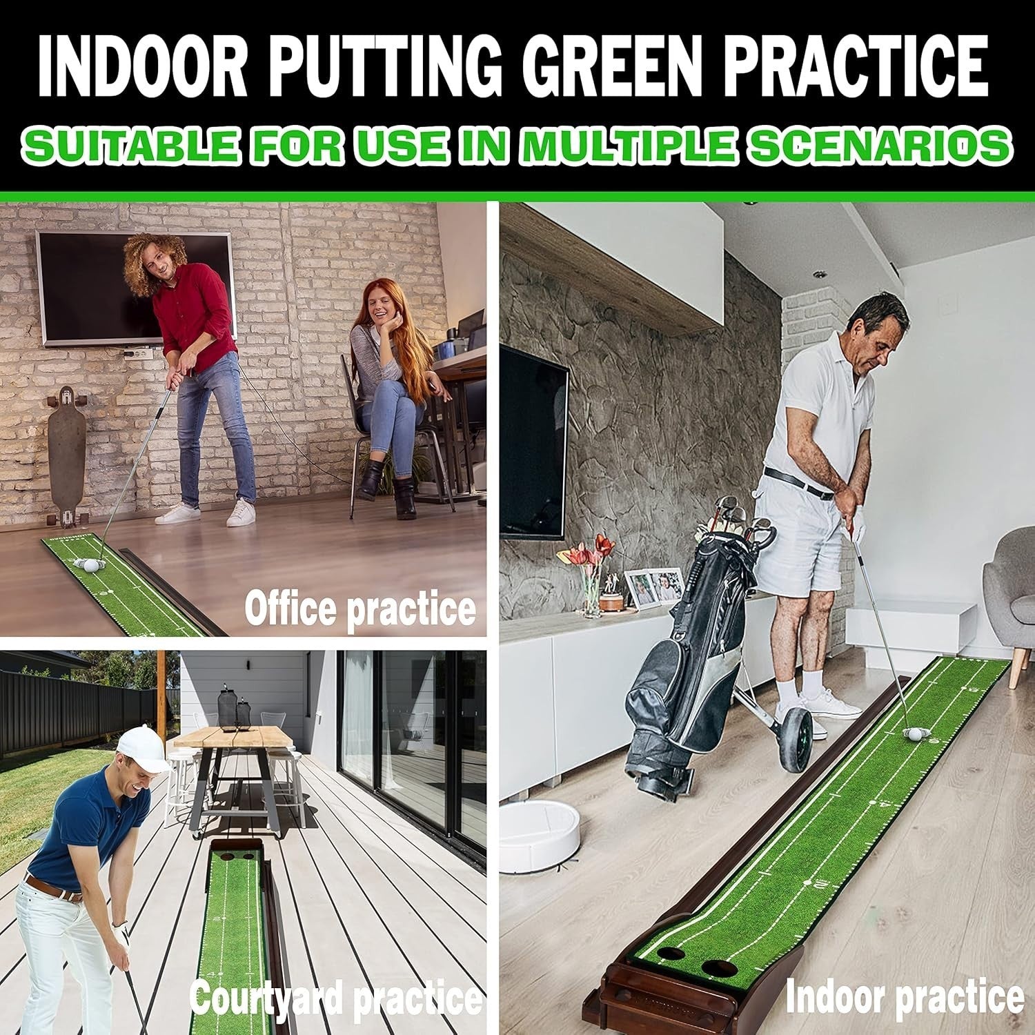 Professional Putting Green Mat Indoor Mini Golf Practice Set Return Ramp
