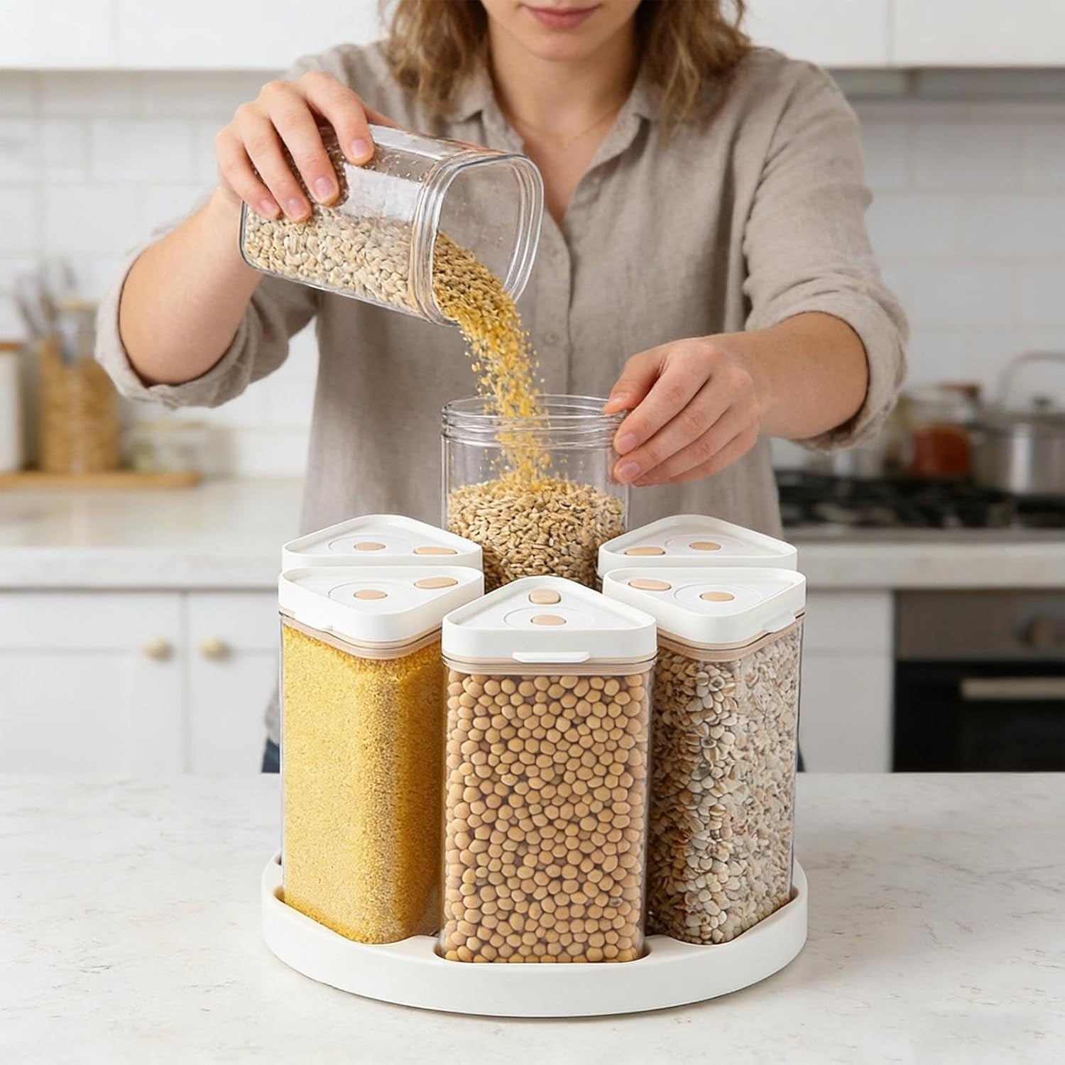 6 Grid Rotating Rice Dispenser Cereal Storage Kitchen Pantry Organizer