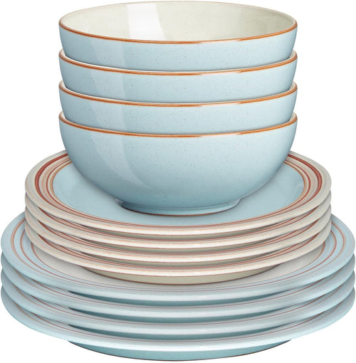12pc Stoneware Dinner Set Plates Bowls Oven Microwave Dishwasher Safe