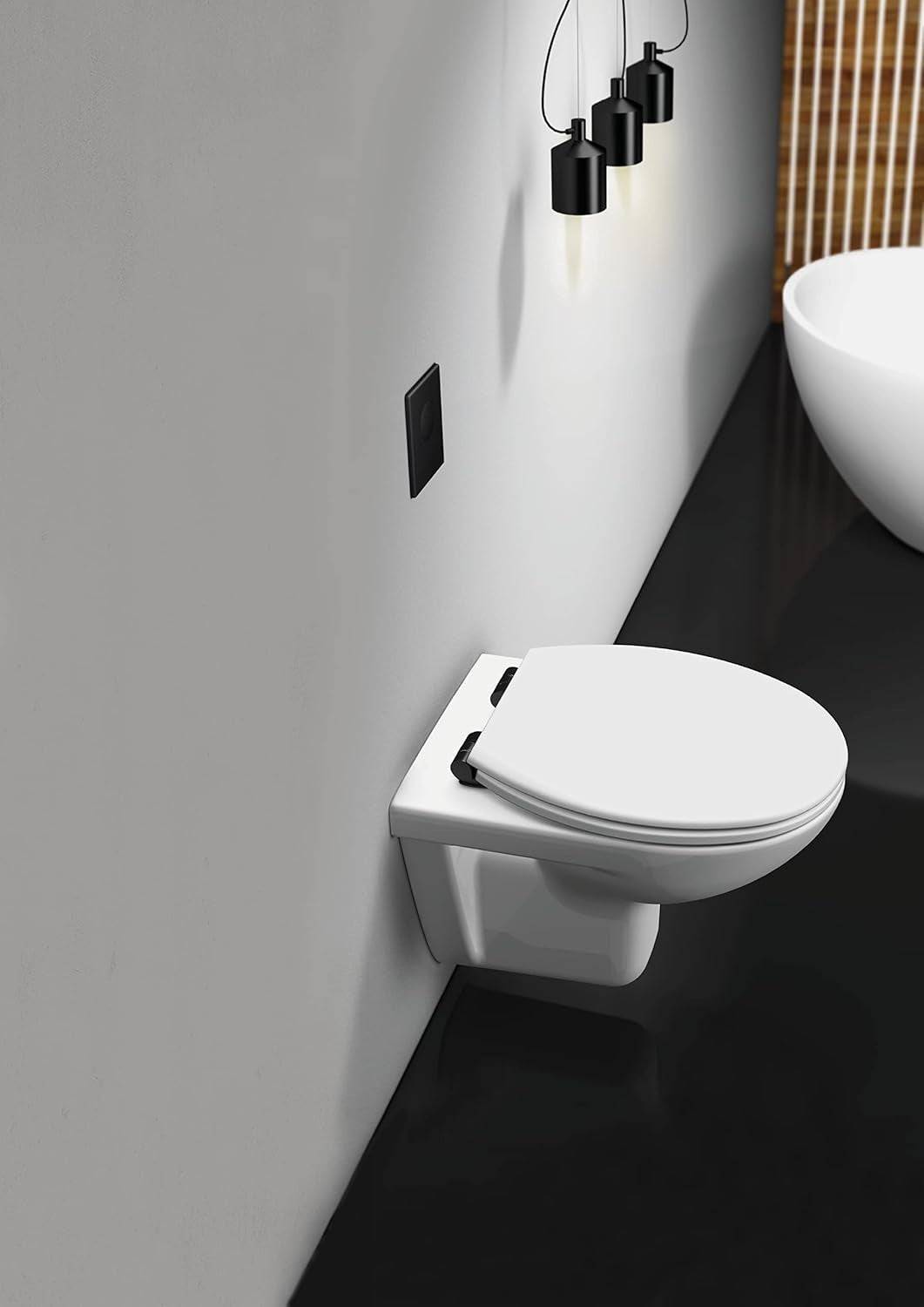 White Soft Close Toilet Seat Black Hinges Ultra-Fix Easy Clean 145–165mm