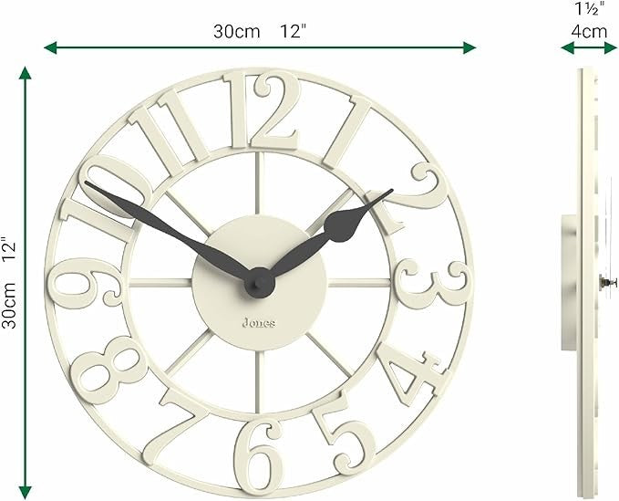 30cm White Skeleton Wall Clock Silent Modern Raised Numerals Elegant Home Decor