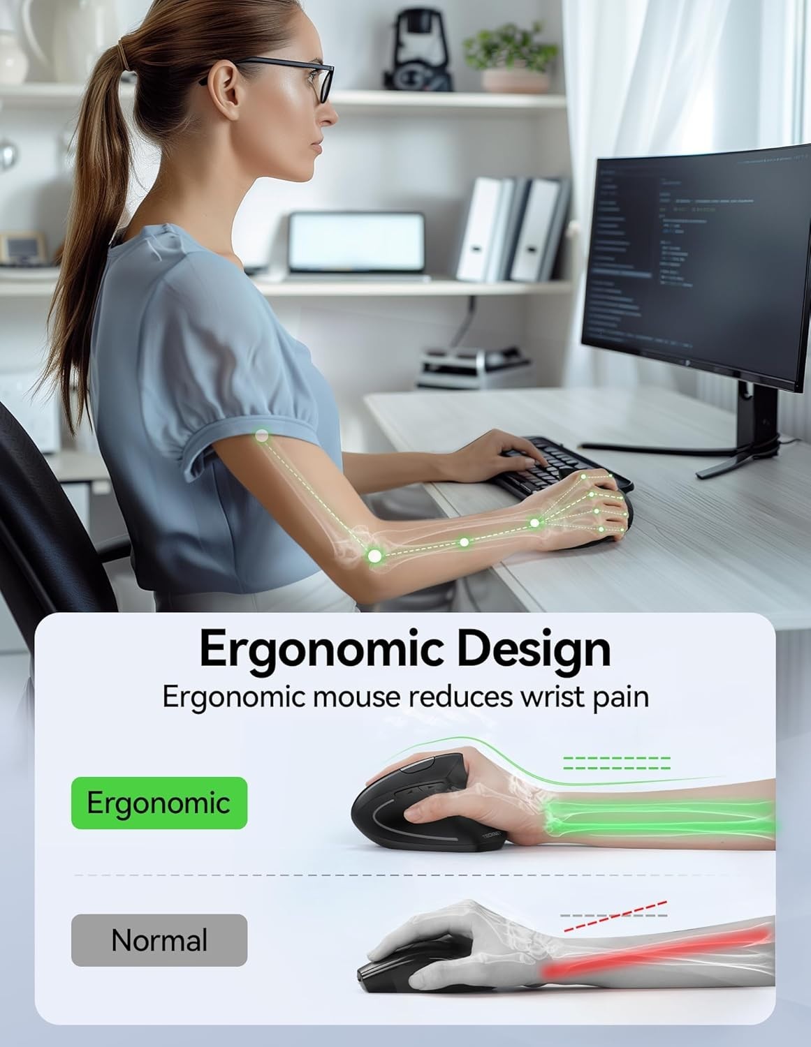 Vertical Ergonomic Wireless Mouse 4800 DPI Rechargeable Silent