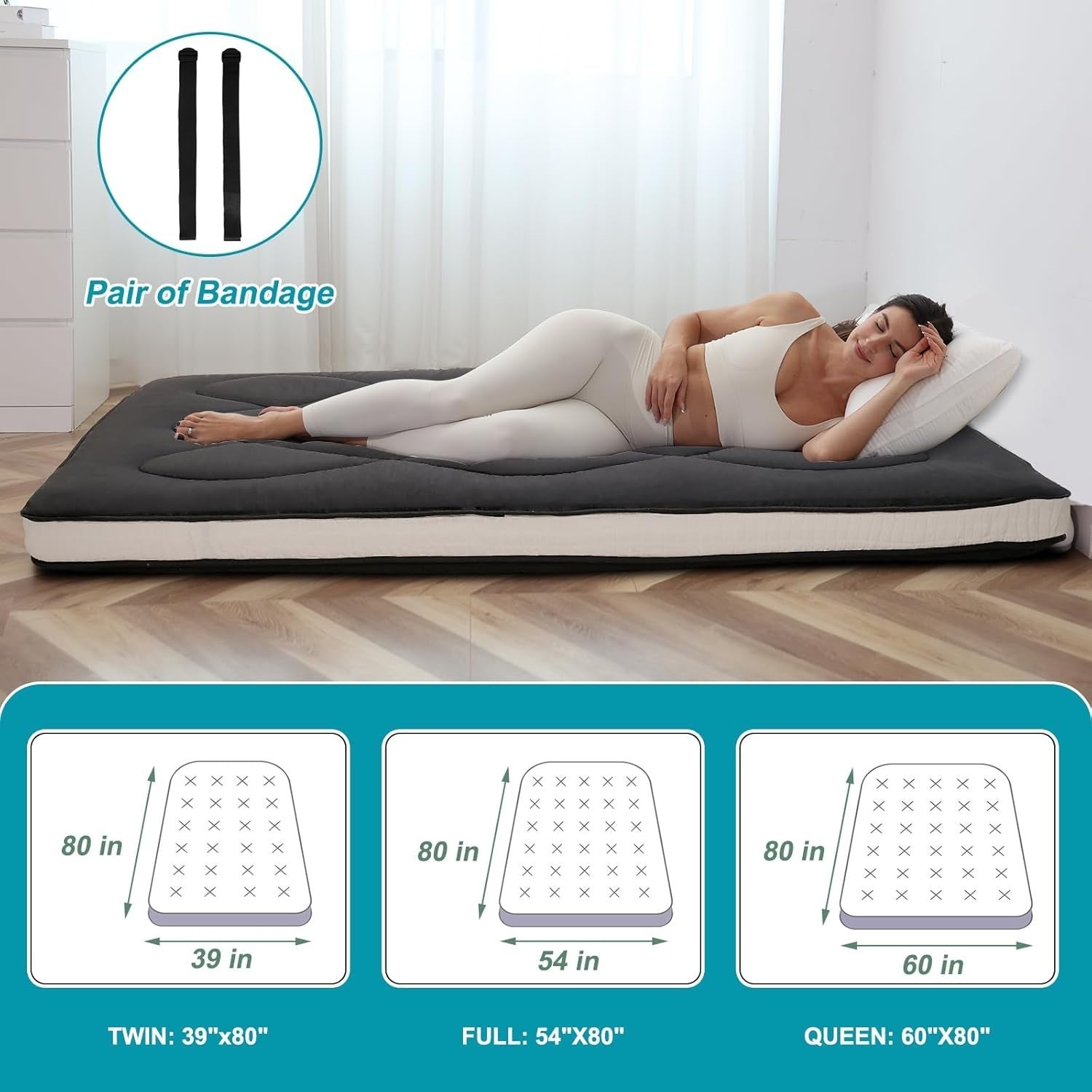 King Floor Futon Mattress 5-Layer Roll-Up Tatami Bed Camping Guest