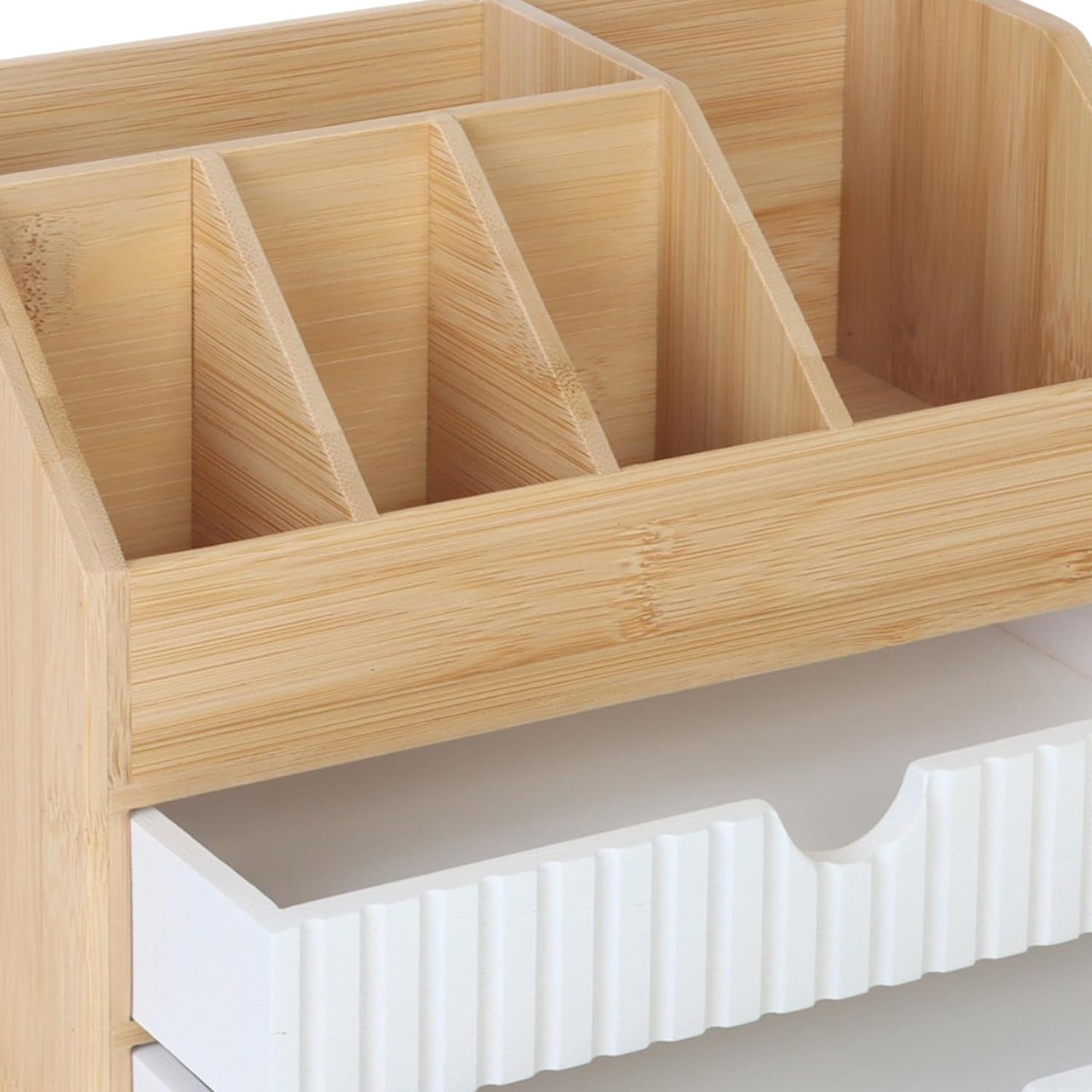 Desk Organiser with Drawers & Compartments – Bamboo Storage Box 19x24x14cm