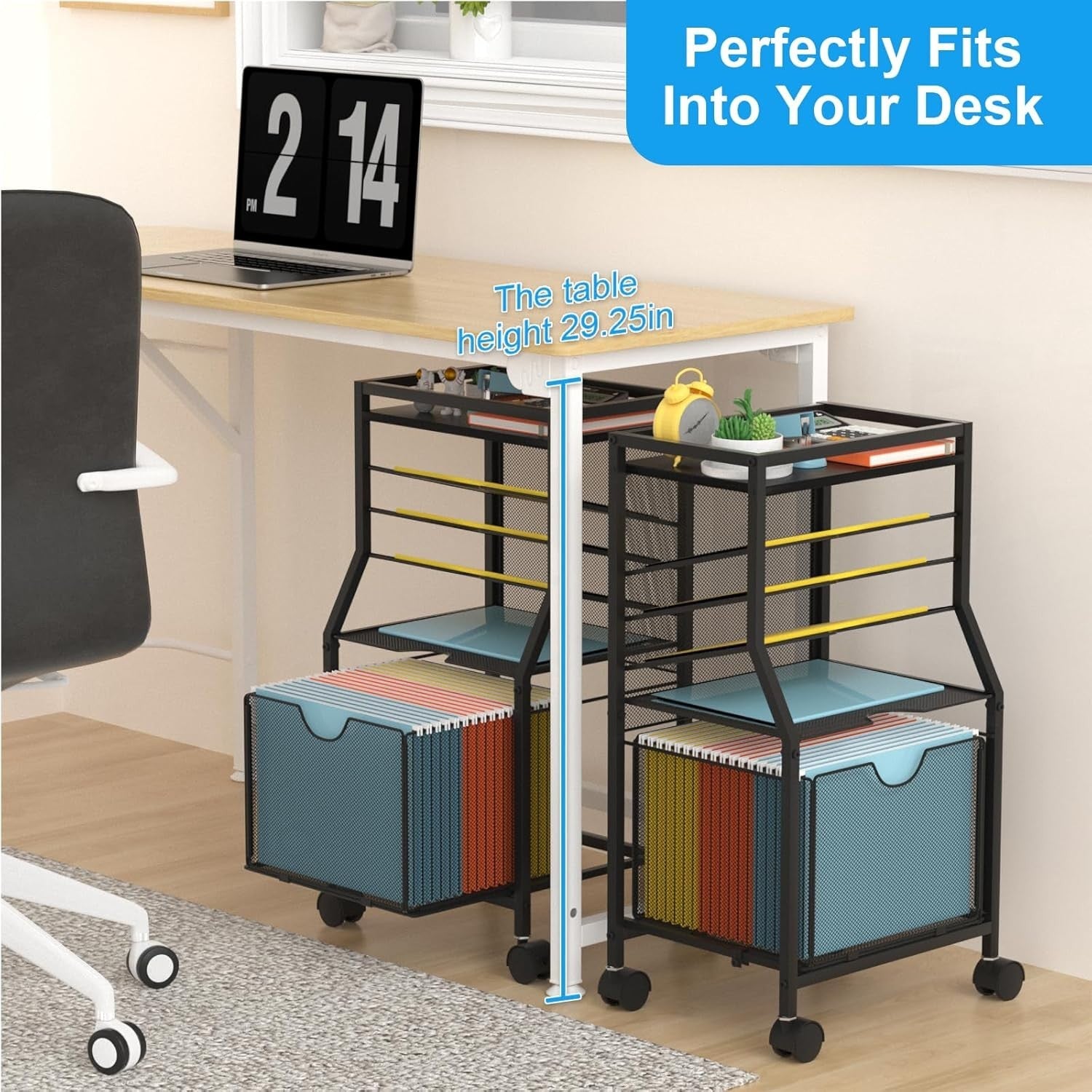 Rolling File Cart Under Desk 6 Tier Storage Organiser w Wheels Drawer