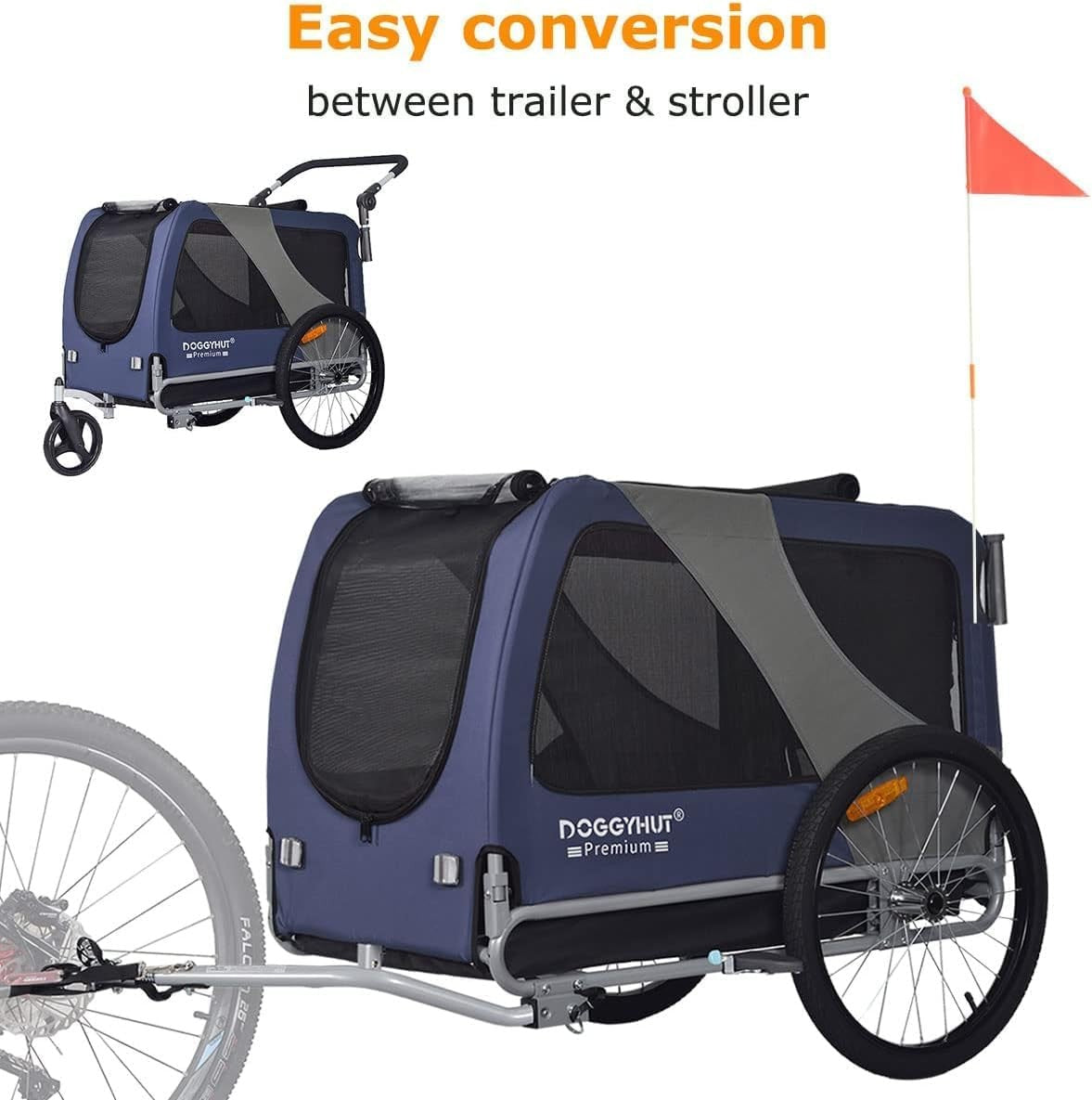 XL Dog Bike Trailer Stroller 45kg Heavy Duty Blue Black Pet Carrier