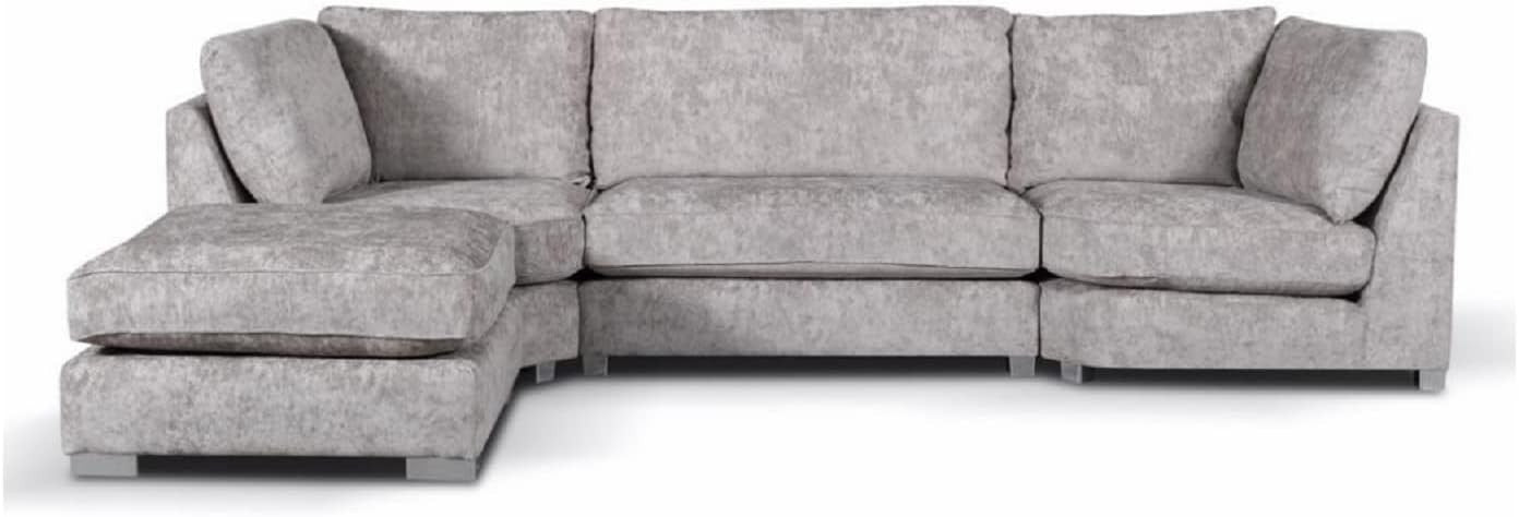 Grey Corner Sofa L or U Shaped Chenille Scatterback with Footstool Option