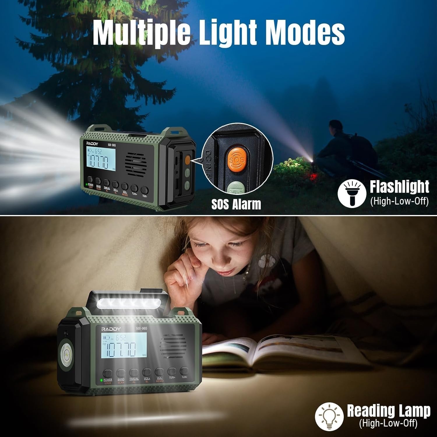 10,000mAh Emergency Hand Crank Radio NOAA Alert Solar Flashlight